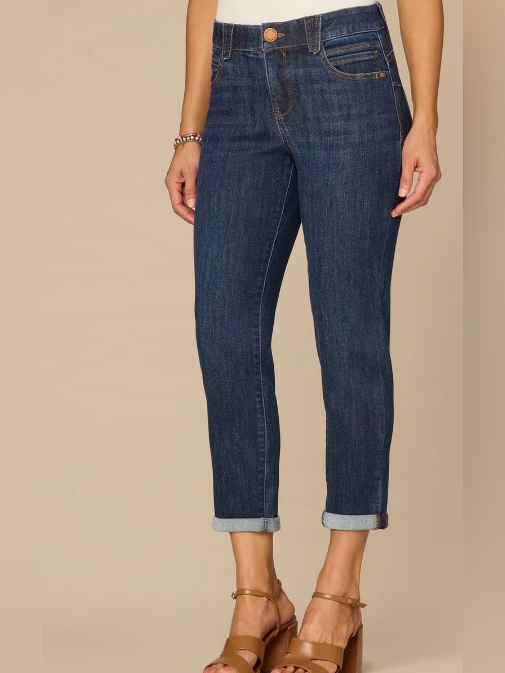 Democracy Ab solutions Mid-Rise Indigo Ankle Skimmer Jeans Roll Cuff Hem Size 4